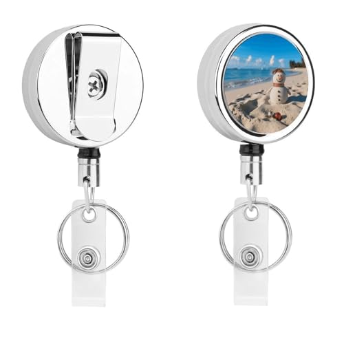 Ausziehbarer Ausweishalter aus Metall, einziehbarer Schlüsselanhänger, Sand, Schneemann am Strand, Abzeichen mit Gürtelclip, Schlüsselanhänger für Schlüssel, Namenskartenhalter Ausziehbarer Ausweishalter aus Metall, einziehbarer Schlüsselanhänger, Sand, Schneemann am Strand, Abzeichen mit Gürtelclip, Schlüsselanhänger für Schlüssel, Namenskartenhalter von HEBVNJF