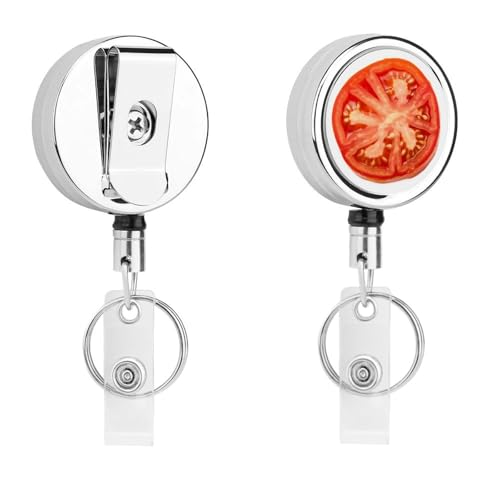 Ausziehbarer Ausweishalter aus Metall, einziehbarer Schlüsselanhänger, Tomatenscheiben-Abzeichen mit Gürtelclip, Schlüsselanhänger für Schlüssel, Namenskartenhalter Ausziehbarer Ausweishalter aus Metall, einziehbarer Schlüsselanhänger, Tomatenscheiben-Abzeichen mit Gürtelclip, Schlüsselanhänger für Schlüssel, Namenskartenhalter von HEBVNJF