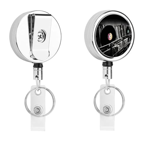 Ausziehbarer Ausweishalter aus Metall, einziehbarer Schlüsselanhänger, Vinyl-Schallplatten, Abzeichen mit Gürtelclip, Schlüsselanhänger für Schlüssel, Namenskartenhalter Ausziehbarer Ausweishalter aus Metall, einziehbarer Schlüsselanhänger, Vinyl-Schallplatten, Abzeichen mit Gürtelclip, Schlüsselanhänger für Schlüssel, Namenskartenhalter von HEBVNJF
