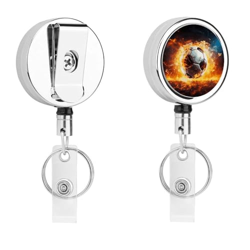 Ausziehbarer Ausweishalter aus Metall, einziehbarer Schlüsselanhänger, brennender Fußball-Abzeichen mit Gürtelclip, Schlüsselanhänger für Schlüssel, Namenskartenhalter Ausziehbarer Ausweishalter aus Metall, einziehbarer Schlüsselanhänger, brennender Fußball-Abzeichen mit Gürtelclip, Schlüsselanhänger für Schlüssel, Namenskartenhalter von HEBVNJF
