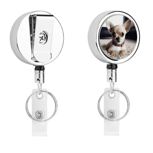Ausziehbarer Ausweishalter aus Metall, niedliches Chihuahua-Abzeichen mit Gürtelclip, Schlüsselanhänger für Schlüssel, Namenskartenhalter Ausziehbarer Ausweishalter aus Metall, niedliches Chihuahua-Abzeichen mit Gürtelclip, Schlüsselanhänger für Schlüssel, Namenskartenhalter von HEBVNJF