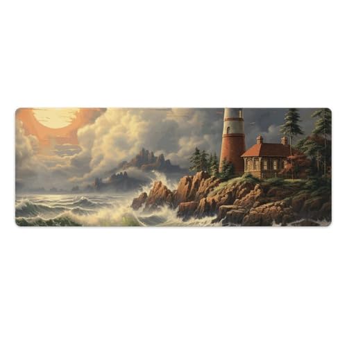 Gaming-Mauspad, Schreibtischunterlage, großes Mauspad, Küstenwelle und Leuchtturm, LED-Mauspad, rutschfeste Unterseite, wasserdicht, Schreibtisch-Schreibunterlage für Büro und Zuhause Gaming-Mauspad, Schreibtischunterlage, großes Mauspad, Küstenwelle und Leuchtturm, LED-Mauspad, rutschfeste Unterseite, wasserdicht, Schreibtisch-Schreibunterlage für Büro und Zuhause von HEBVNJF