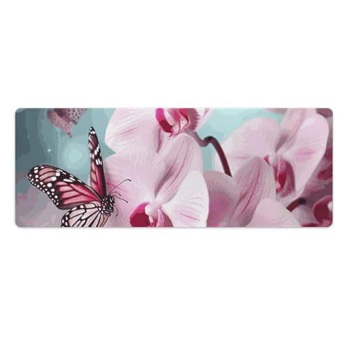 Gaming-Mauspad, Schreibtischunterlage, großes Mauspad, Orchidee, Blume, Schmetterling, LED-Mauspad, rutschfeste Unterseite, wasserdicht, Schreibtischunterlage für Büro und Zuhause Gaming-Mauspad, Schreibtischunterlage, großes Mauspad, Orchidee, Blume, Schmetterling, LED-Mauspad, rutschfeste Unterseite, wasserdicht, Schreibtischunterlage für Büro und Zuhause von HEBVNJF