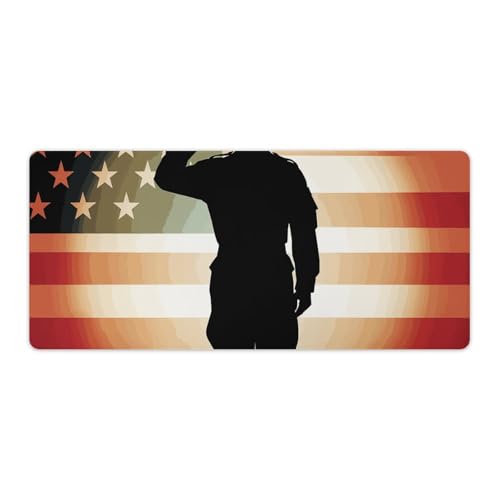 Gaming-Mauspad, Schreibtischunterlage, großes Mauspad, Soldat, Saluting, Amerika-Flagge, LED-Mauspad, rutschfeste Unterseite, wasserdicht, Schreibtischunterlage für Büro und Zuhause Gaming-Mauspad, Schreibtischunterlage, großes Mauspad, Soldat, Saluting, Amerika-Flagge, LED-Mauspad, rutschfeste Unterseite, wasserdicht, Schreibtischunterlage für Büro und Zuhause von HEBVNJF