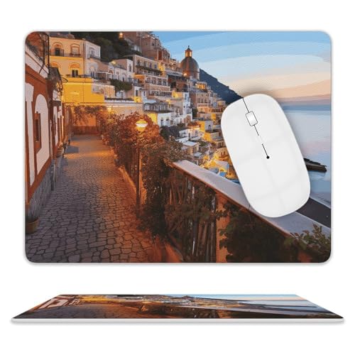 Kleines Mauspad, rutschfeste Gummiunterseite, quadratisch, 20,3 x 25,4 cm, Leder-Mauspad, Positano Seaside Sunset Mousepad Kleines Mauspad, rutschfeste Gummiunterseite, quadratisch, 20,3 x 25,4 cm, Leder-Mauspad, Positano Seaside Sunset Mousepad von HEBVNJF