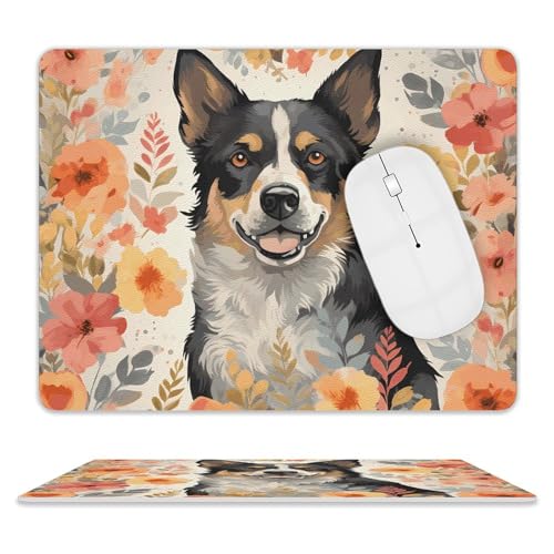 Kleines Mauspad mit rutschfester Gummiunterseite, quadratisch, 20,3 x 25,4 cm, Leder-Mauspad, Motiv: Rinder, Hund, Blumen Kleines Mauspad mit rutschfester Gummiunterseite, quadratisch, 20,3 x 25,4 cm, Leder-Mauspad, Motiv: Rinder, Hund, Blumen von HEBVNJF
