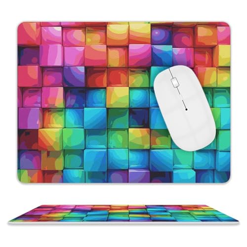 Kleines Mauspad mit rutschfester Gummiunterseite, quadratisch, 20,3 x 25,4 cm, Leder-Mauspad, Regenbogenfarben, kariert Kleines Mauspad mit rutschfester Gummiunterseite, quadratisch, 20,3 x 25,4 cm, Leder-Mauspad, Regenbogenfarben, kariert von HEBVNJF
