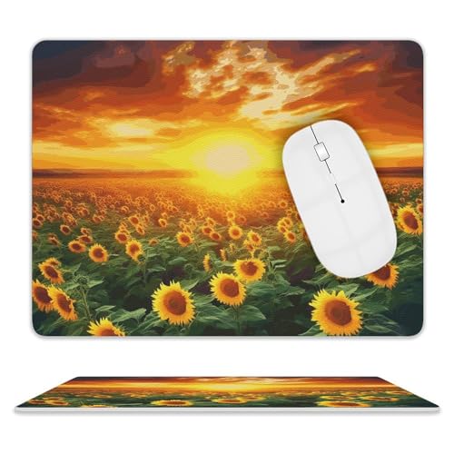 Kleines Mauspad mit rutschfester Gummiunterseite, quadratisch, 20,3 x 25,4 cm, Leder-Mauspad, Sonnenblume, traumhafter Sonnenuntergang Kleines Mauspad mit rutschfester Gummiunterseite, quadratisch, 20,3 x 25,4 cm, Leder-Mauspad, Sonnenblume, traumhafter Sonnenuntergang von HEBVNJF