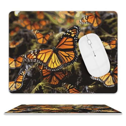 Kleines Mauspad mit rutschfester Gummiunterseite, quadratisch, 20,3 x 25,4 cm, Leder-Mauspad, orangefarbener Monarch-Schmetterling Kleines Mauspad mit rutschfester Gummiunterseite, quadratisch, 20,3 x 25,4 cm, Leder-Mauspad, orangefarbener Monarch-Schmetterling von HEBVNJF