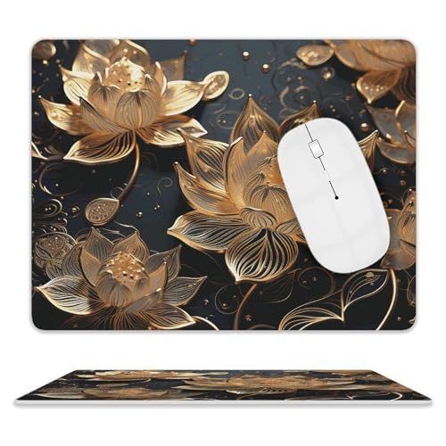 Rutschfeste Gummiunterseite, kleines Mauspad, quadratisch, 20,3 x 25,4 cm, Leder-Mauspad, Boho, goldene Blumen Rutschfeste Gummiunterseite, kleines Mauspad, quadratisch, 20,3 x 25,4 cm, Leder-Mauspad, Boho, goldene Blumen von HEBVNJF