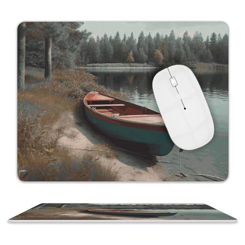 Rutschfeste Gummiunterseite, kleines Mauspad, quadratisch, 20,3 x 25,4 cm, Leder-Mauspad, Boot, festgemacht am Ufer Rutschfeste Gummiunterseite, kleines Mauspad, quadratisch, 20,3 x 25,4 cm, Leder-Mauspad, Boot, festgemacht am Ufer von HEBVNJF
