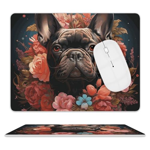 Rutschfeste Gummiunterseite, kleines Mauspad, quadratisch, 20,3 x 25,4 cm, Leder-Mauspad, Bulldogge und Blumen Rutschfeste Gummiunterseite, kleines Mauspad, quadratisch, 20,3 x 25,4 cm, Leder-Mauspad, Bulldogge und Blumen von HEBVNJF
