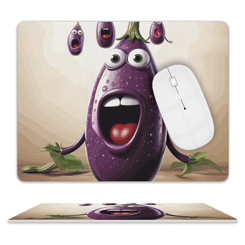 Rutschfeste Gummiunterseite, kleines Mauspad, quadratisch, 20,3 x 25,4 cm, Leder-Mauspad, Cartoon-Auberginen-Mauspad Rutschfeste Gummiunterseite, kleines Mauspad, quadratisch, 20,3 x 25,4 cm, Leder-Mauspad, Cartoon-Auberginen-Mauspad von HEBVNJF