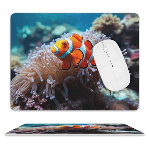 Rutschfeste Gummiunterseite, kleines Mauspad, quadratisch, 20,3 x 25,4 cm, Leder-Mauspad, Clownfisch-Mauspad Rutschfeste Gummiunterseite, kleines Mauspad, quadratisch, 20,3 x 25,4 cm, Leder-Mauspad, Clownfisch-Mauspad von HEBVNJF