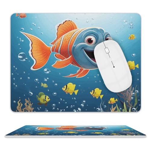 Rutschfeste Gummiunterseite, kleines Mauspad, quadratisch, 20,3 x 25,4 cm, Leder-Mauspad, Fisch unter dem Meer Rutschfeste Gummiunterseite, kleines Mauspad, quadratisch, 20,3 x 25,4 cm, Leder-Mauspad, Fisch unter dem Meer von HEBVNJF