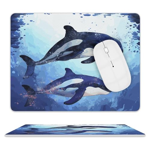 Rutschfeste Gummiunterseite, kleines Mauspad, quadratisch, 20,3 x 25,4 cm, Leder-Mauspad, Orca-Killer-Wal-Mauspad Rutschfeste Gummiunterseite, kleines Mauspad, quadratisch, 20,3 x 25,4 cm, Leder-Mauspad, Orca-Killer-Wal-Mauspad von HEBVNJF