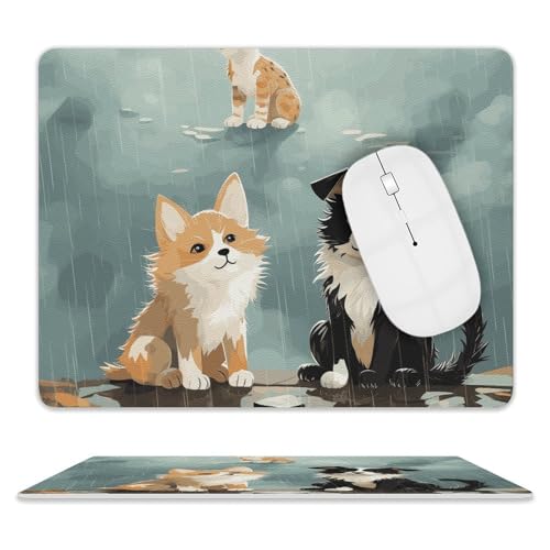 Rutschfeste Gummiunterseite, kleines Mauspad, quadratisch, 20,3 x 25,4 cm, Leder-Mauspad, Regen-Katzen- und Hunde-Mauspad Rutschfeste Gummiunterseite, kleines Mauspad, quadratisch, 20,3 x 25,4 cm, Leder-Mauspad, Regen-Katzen- und Hunde-Mauspad von HEBVNJF
