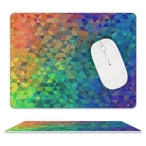 Rutschfeste Gummiunterseite, kleines Mauspad, quadratisch, 20,3 x 25,4 cm, Leder-Mauspad, Regenbogen-Dreieck-Mauspad Rutschfeste Gummiunterseite, kleines Mauspad, quadratisch, 20,3 x 25,4 cm, Leder-Mauspad, Regenbogen-Dreieck-Mauspad von HEBVNJF
