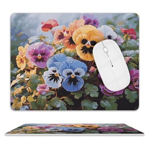 Rutschfeste Gummiunterseite, kleines Mauspad, quadratisch, 20,3 x 25,4 cm, Leder-Mauspad, Stiefmütterchen, Blumen Rutschfeste Gummiunterseite, kleines Mauspad, quadratisch, 20,3 x 25,4 cm, Leder-Mauspad, Stiefmütterchen, Blumen von HEBVNJF