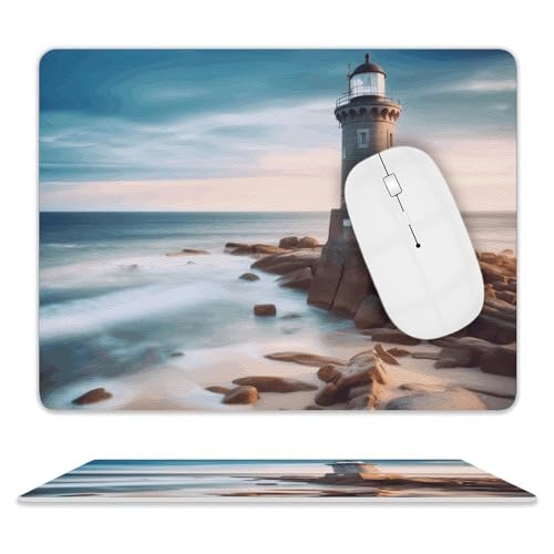 Rutschfeste Gummiunterseite, kleines Mauspad, quadratisch, 20,3 x 25,4 cm, Leder-Mauspad, Strand-Leuchtturm-Mauspad Rutschfeste Gummiunterseite, kleines Mauspad, quadratisch, 20,3 x 25,4 cm, Leder-Mauspad, Strand-Leuchtturm-Mauspad von HEBVNJF