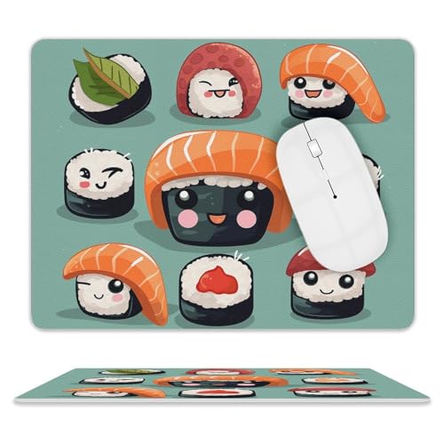 Rutschfeste Gummiunterseite, kleines Mauspad, quadratisch, 20,3 x 25,4 cm, Leder-Mauspad, Sushi-Mauspad Rutschfeste Gummiunterseite, kleines Mauspad, quadratisch, 20,3 x 25,4 cm, Leder-Mauspad, Sushi-Mauspad von HEBVNJF