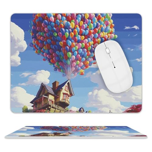 Rutschfeste Gummiunterseite, kleines Mauspad, quadratisch, 20,3 x 25,4 cm, Leder-Mauspad, bunter Ballon und Haus-Mauspad Rutschfeste Gummiunterseite, kleines Mauspad, quadratisch, 20,3 x 25,4 cm, Leder-Mauspad, bunter Ballon und Haus-Mauspad von HEBVNJF