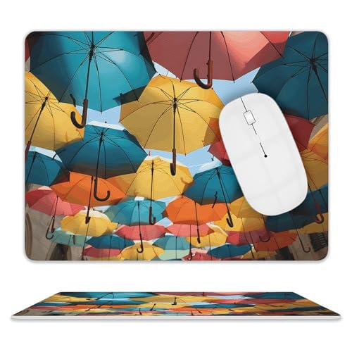 Rutschfeste Gummiunterseite, kleines Mauspad, quadratisch, 20,3 x 25,4 cm, Leder-Mauspad, farbige Regenschirme Rutschfeste Gummiunterseite, kleines Mauspad, quadratisch, 20,3 x 25,4 cm, Leder-Mauspad, farbige Regenschirme von HEBVNJF
