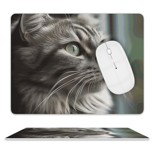 Rutschfeste Gummiunterseite, kleines Mauspad, quadratisch, 20,3 x 25,4 cm, Leder-Mauspad, graue Katze mit grünen Augen Rutschfeste Gummiunterseite, kleines Mauspad, quadratisch, 20,3 x 25,4 cm, Leder-Mauspad, graue Katze mit grünen Augen von HEBVNJF