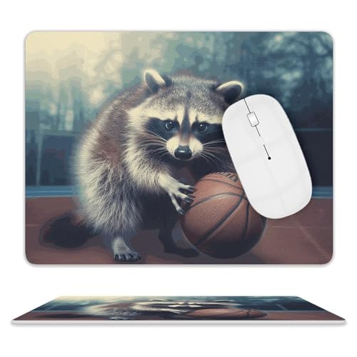 Rutschfeste Gummiunterseite, kleines Mauspad, quadratisch, 20,3 x 25,4 cm, Leder-Mauspad, lustiges Waschbär-Basketball-Mauspad Rutschfeste Gummiunterseite, kleines Mauspad, quadratisch, 20,3 x 25,4 cm, Leder-Mauspad, lustiges Waschbär-Basketball-Mauspad von HEBVNJF