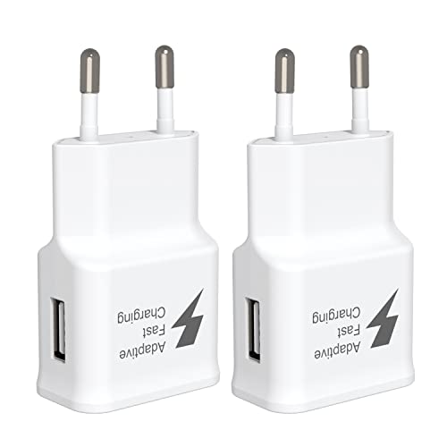 Ladestecker USB Schnellladen, Handy ladegerät für Samsung Galaxy S21 S20 S10 S6 S7 S8 S9, S10 Plus, S10e, S9, S9 Plus, S8, S8 Puls, Note10, Note9 (2er Pack Weiß) von HECHOBO