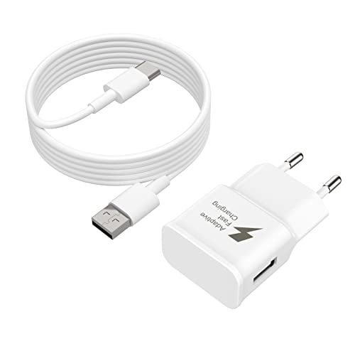 Schnellladegerät USB 15 W kompatibel mit Samsung Galaxy A04S S20 S20 FE S10 S10 SE S9 S8 A13 A14 A50 A51 A72 A12 A10e A32 A42 A53 A52S A51 A50 A41 A40 A40 23 5G A54 5G + 2 m Typ-C Ladekabel, Weiß von HECHOBO