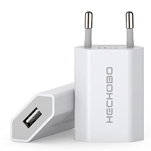 USB Ladegerät, 2er Pack USB Stecker - Adapter 5V 1A Universal - Charger Kompatibel mit Smartphone, iPhone, iWatch, Handy, Kamera, Tablets, MP3 usw (Weiß) von HECHOBO