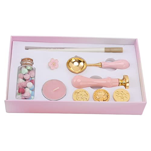 Dichtungsstempelsatz, Austauschbare Muster, Makkaronwachsfarben, Holzgriff für DIY, Vielseitige Anwendung, Wachssiegel -Kit mit Farbstift, Dekorieren Sie Umschläge, Einladungen und Mehr (PINK) von HEEPDD