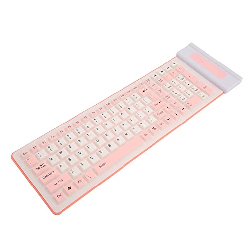 HEEPDD 2,4-G-Tastatur, Vollständig Versiegeltes Design, Silikontastatur, Staubdicht, 103 Tasten, Wasserdicht, für Büro (Rosa) von HEEPDD