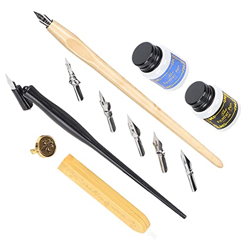 HEEPDD Kalligraphie-Stift-Set, Holzgriff, Schüler-Kalligraphie-Stift, Tintenschreibstift, Kalligraphie-Werkzeug-Set für Anfänger(Drei-Ohr-Stab) von HEEPDD
