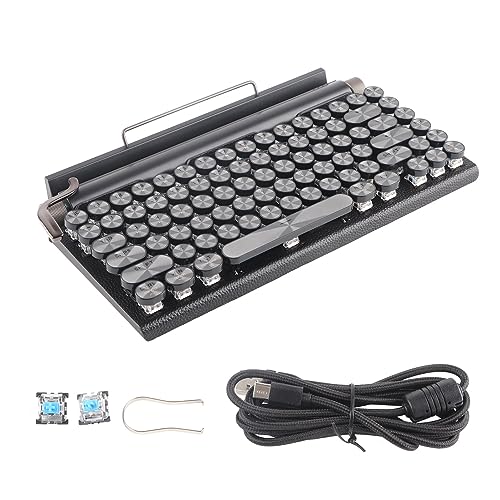 HEEPDD Mechanische -Tastatur, 7 Farben RGB-Beleuchtung Vintage 83 Tasten Schreibmaschinentastatur 2000 MAh Lithiumbatterie mit Runder Metallkappe für Laptop für (Schwarz) von HEEPDD