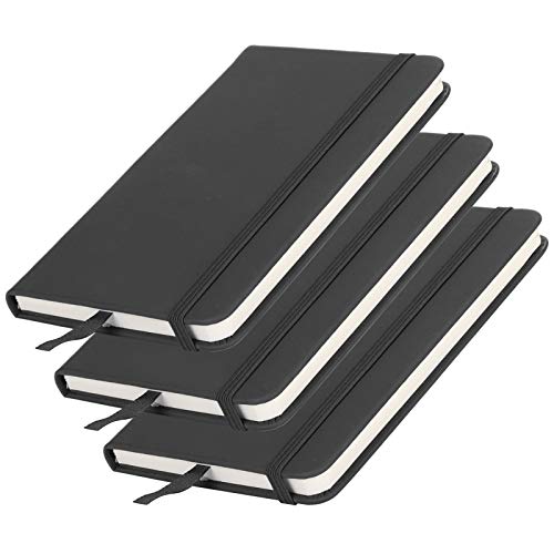 HEEPDD Premium PU -Ledernotiz, Kompaktes Tagebuch mit Band, Gummiband, 3 PCs für die Schule, Reisen, Büro (BLACK) von HEEPDD