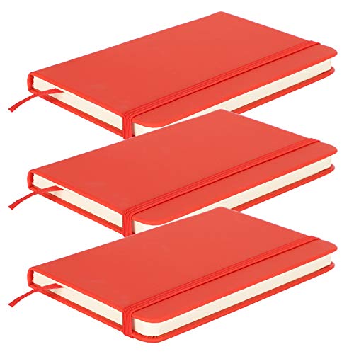 HEEPDD Premium PU -Ledernotiz, Kompaktes Tagebuch mit Band, Gummiband, 3 PCs für die Schule, Reisen, Büro (Rot) von HEEPDD