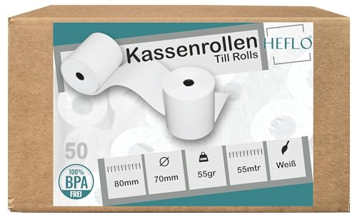 50 x 80mm X 70mm Thermorollen Bonrollen Kassenrollen 58m Thermopapierrollen passend für Epson, Bixolon, Metapace, SNBC, Orderman, Sewoo, Star, Citizen von HEFLO