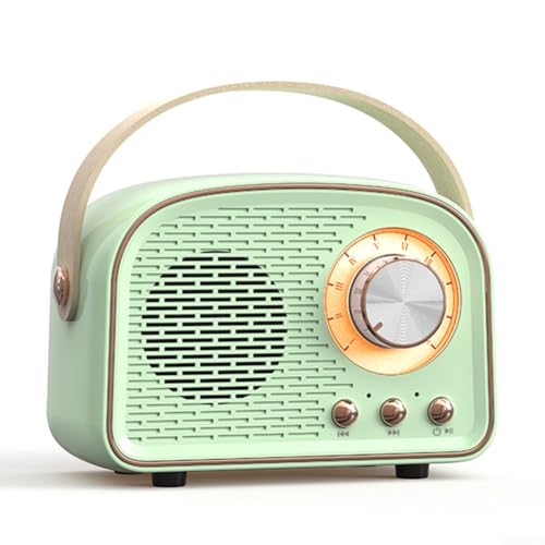 HEIBTENY 1 Stücke Lautsprecher, Retro Bluetooth Lautsprecher Mit FM Radio Tragbare Drahtlose Lautsprecher, Mini Tragbare(Green Grass) von HEIBTENY