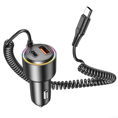 HEIBTENY Schnelles Autoladegerät, 75 W, USB C, PD, Schnellladegerät, 3.0, LED-Lampe, Spiralkabel, Multi-Geräte-Unterstützung, Sicherheitsmerkmale HEIBTENY Schnelles Autoladegerät, 75 W, USB C, PD, Schnellladegerät, 3.0, LED-Lampe, Spiralkabel, Multi-Geräte-Unterstützung, Sicherheitsmerkmale von HEIBTENY