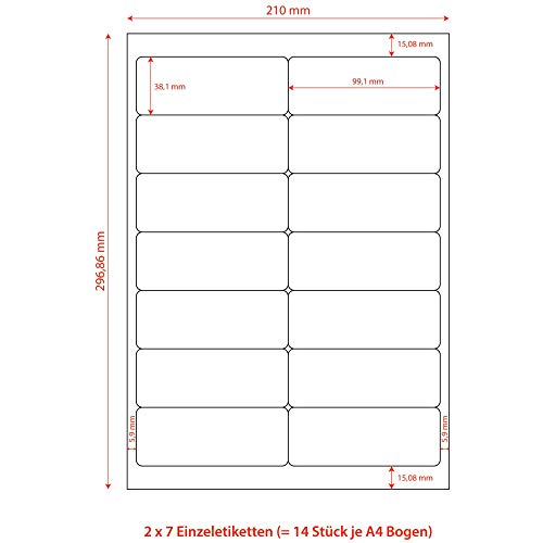 1-PACK Etiketten Labels selbstklebend weiß 99.1 x 38.1mm auf DIN A4, 1400 Stück von HEISAP