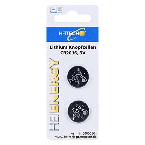 HEITECH 2er Pack CR2016 Lithium Knopfzellen Batterie - 3V Knopfbatterien auslaufsicher & mit Langer Haltbarkeit von HEITECH Promotion GmbH