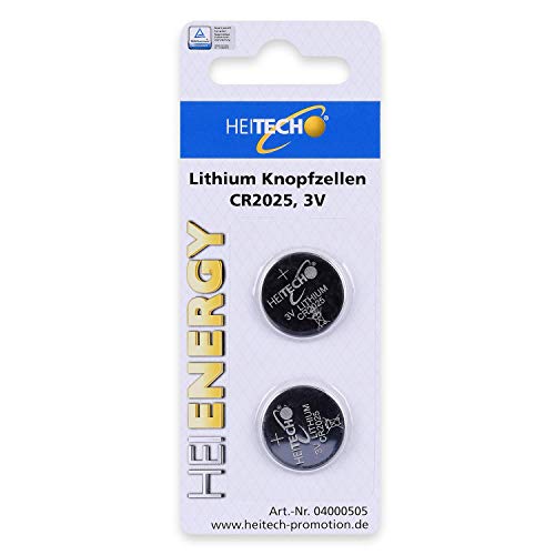 HEITECH 2er Pack CR2025 Lithium Knopfzellen Batterie - 3V Knopfbatterien auslaufsicher & mit Langer Haltbarkeit von HEITECH Promotion GmbH