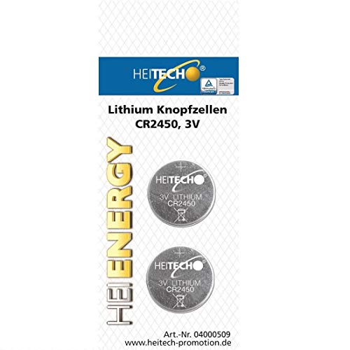 HEITECH 2er Pack CR2450 Lithium Knopfzellen Batterie - 3V Knopfbatterien auslaufsicher & mit Langer Haltbarkeit von HEITECH Promotion GmbH
