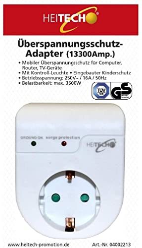 HEITECH Überspannungsschutz Adapter - TÜV & GS geprüfter Zwischenstecker 1 fach - Überspannungsschutz 13300 Ampere - Adapterstecker HEITECH Überspannungsschutz Adapter - TÜV & GS geprüfter Zwischenstecker 1 fach - Überspannungsschutz 13300 Ampere - Adapterstecker von HEITECH Promotion GmbH