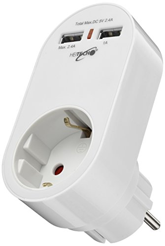 Heitech 04002263 Adapter-Steckdose mit 2 USB Ladeanschlüssen weiß von HEITECH Promotion GmbH