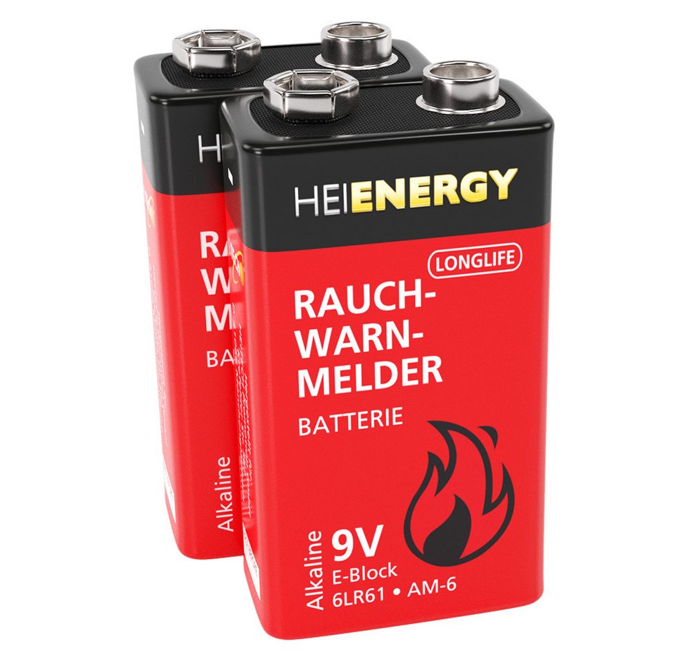 HEITECH 2x Rauchmelder Batterie 9V Block langlebig & auslaufsicher Batterie, (2 St) von HEITECH