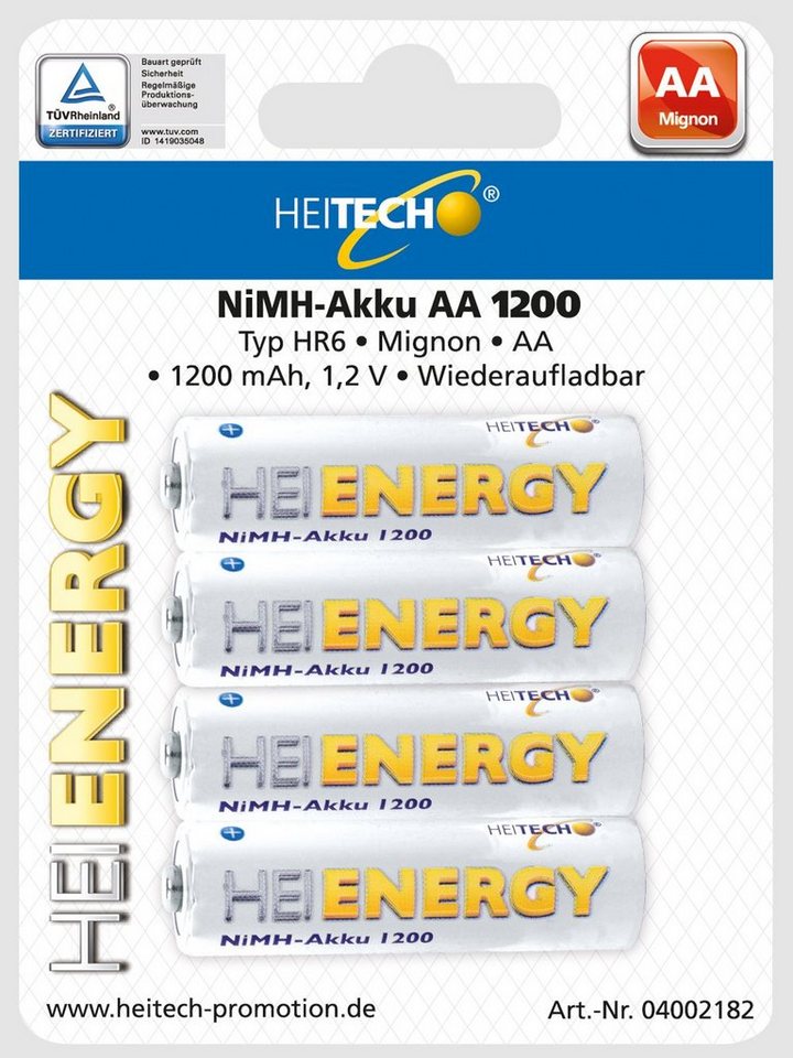 HEITECH 4er Pack NIMH-Akku, Mingnon/AA / HR06 1200 mAh Wiederaufladbar Batterie, (4 St) von HEITECH