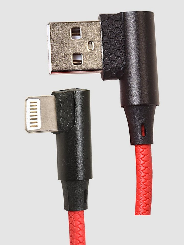 HEITECH 90 Grad iPhone Winkel Kabel abgewinkelt Nylon für Smartphones rot USB-Kabel von HEITECH